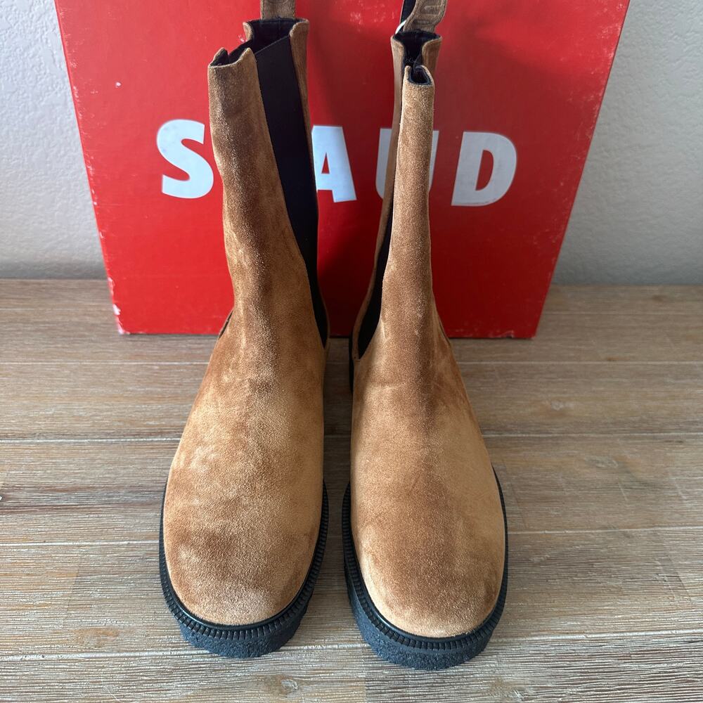 Staud Brown Suede Chelsea Palomino Boots, Mid Shaft, Quiet Luxury, size 40 NIB - Picture 2 of 11